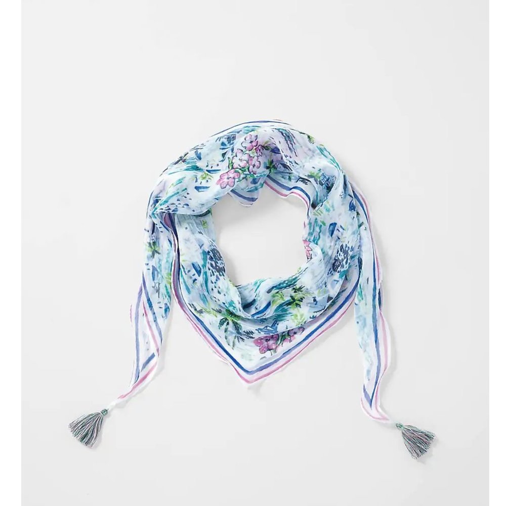 J. Jill Tropical Toile Diamond Scarf Tasseled NWT